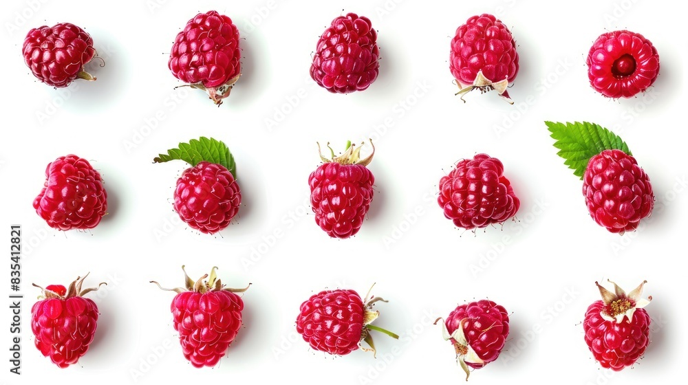Collection of raspberries separated on a white background Collection of raspberries separated on a white background
