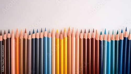 Colored pencils set on a plain white background with space for text