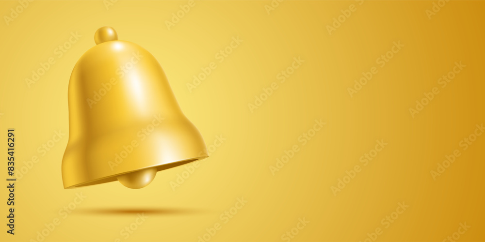 A single golden bell on a vibrant yellow background, vector banner illustration.