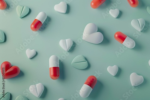 Minimalist icons like pills and hearts in abstract form, on a clean background photo