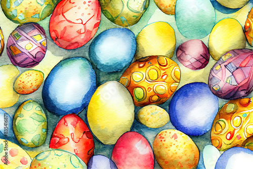 Easter eggs watercolor background. AI generated photo