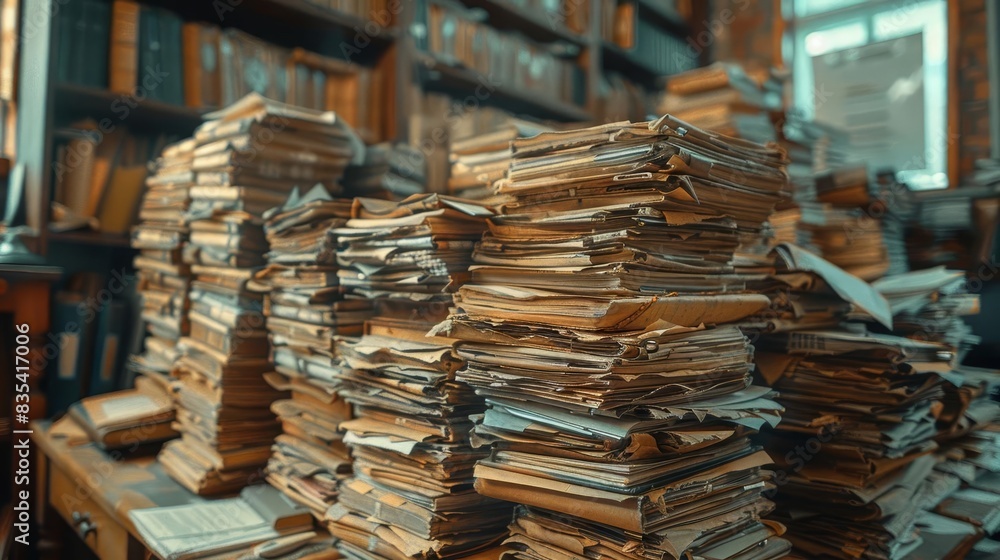 Experience the order and efficiency of a meticulously organized stack of paperwork and documents neatly arranged in folders, captured in stunning imagery Experience the order and efficiency of a meticulously organized stack of paperwork and documents neatly arranged in folders, captured in stunning imagery