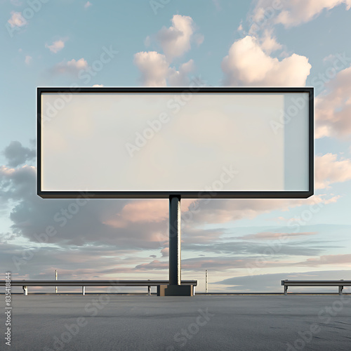 Empty billboard in a serene outdoor setting with mountains and trees perfect for advertising campaigns custom messages and brand promotions in a scenic natural landscape photo