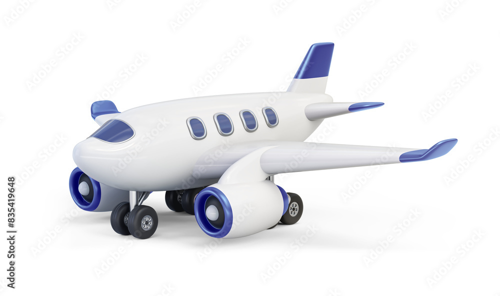 Airplane with blue decor isolated on transparent background. 3D render left front view Airplane with blue decor isolated on transparent background. 3D render left front view