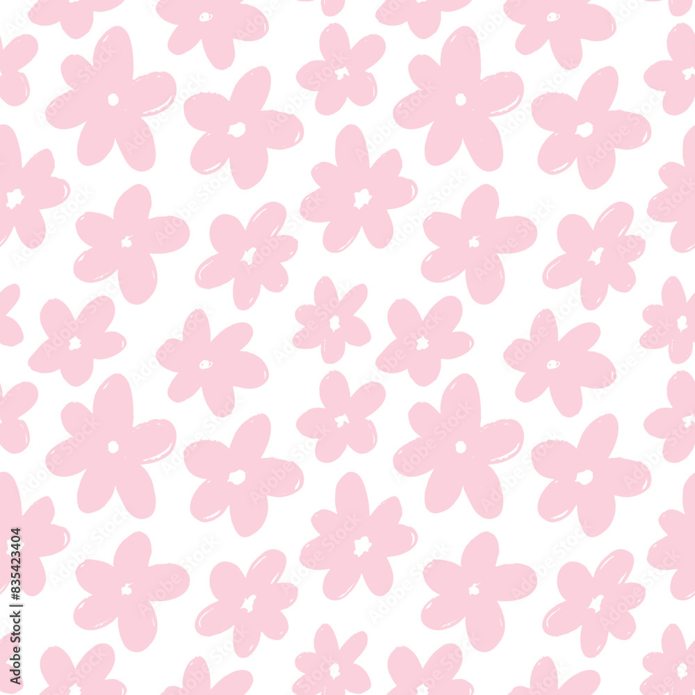 Seamless abstract monochrome floral pattern with naive wild flowers. Daisy ditsy print. Simple Scandinavian style. Vector illustration Seamless abstract monochrome floral pattern with naive wild flowers. Daisy ditsy print. Simple Scandinavian style. Vector illustration