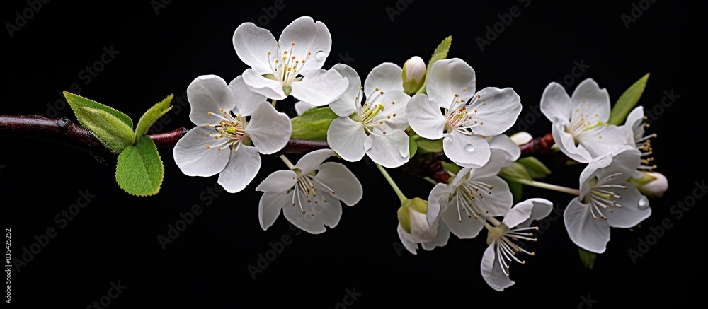 Fototapeta premium White floral portrait with seasonal flowers on isolated branch