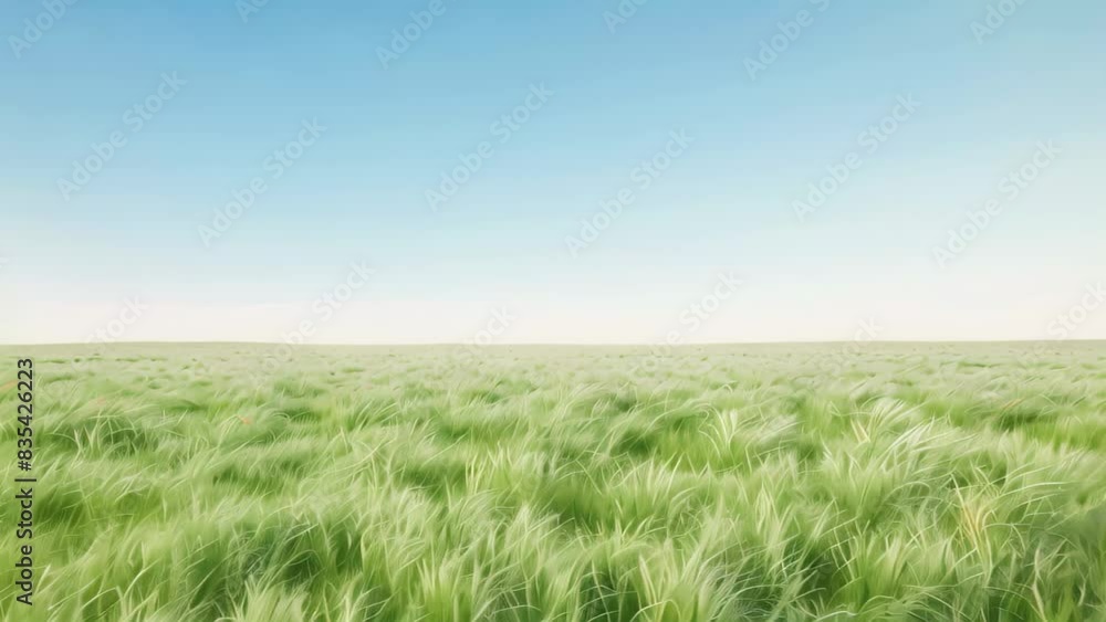 Expansive field of green grass under a vivid blue sky, A serene and tranquil field of grass under a clear blue sky Expansive field of green grass under a vivid blue sky, A serene and tranquil field of grass under a clear blue sky