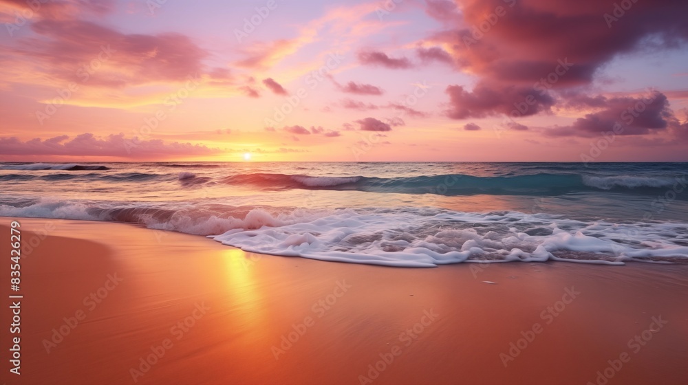 Beautiful Sunset by the Beach with Colorful Sky and Calm Waves