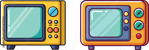 Microwave sideview flat icon set vector