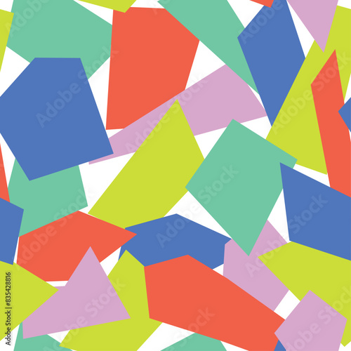 Patrón sin costuras de formas geométricas coloridas. Fondo repetitivo  abstracto. Papel digital sin costuras. Patrón de superficie. Vector