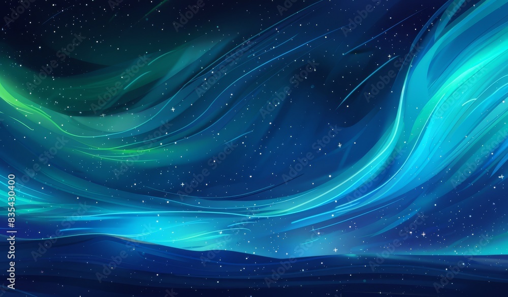Beautiful northern lights in the night sky, blue and green colors Beautiful northern lights in the night sky, blue and green colors