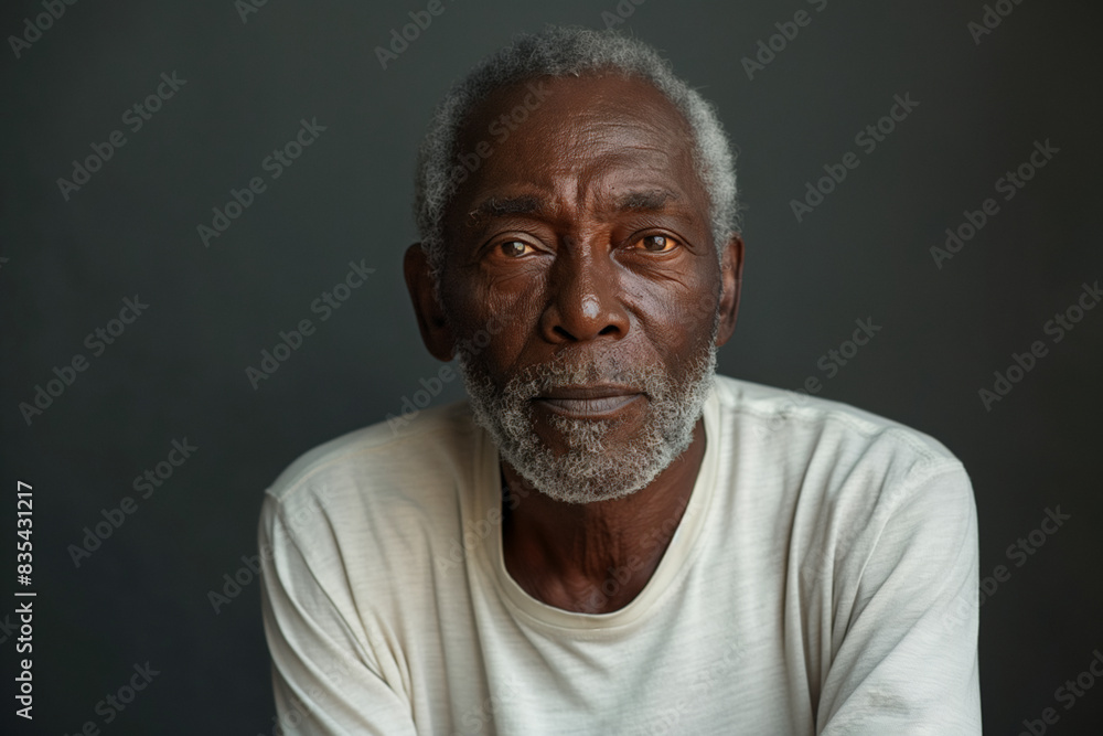 Portrait of an elderly black man against a gray background with copy space for advertisement Portrait of an elderly black man against a gray background with copy space for advertisement