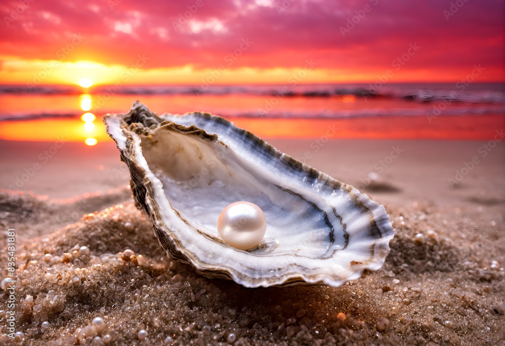 Seashell with pearl on beach Seashell with pearl on beach