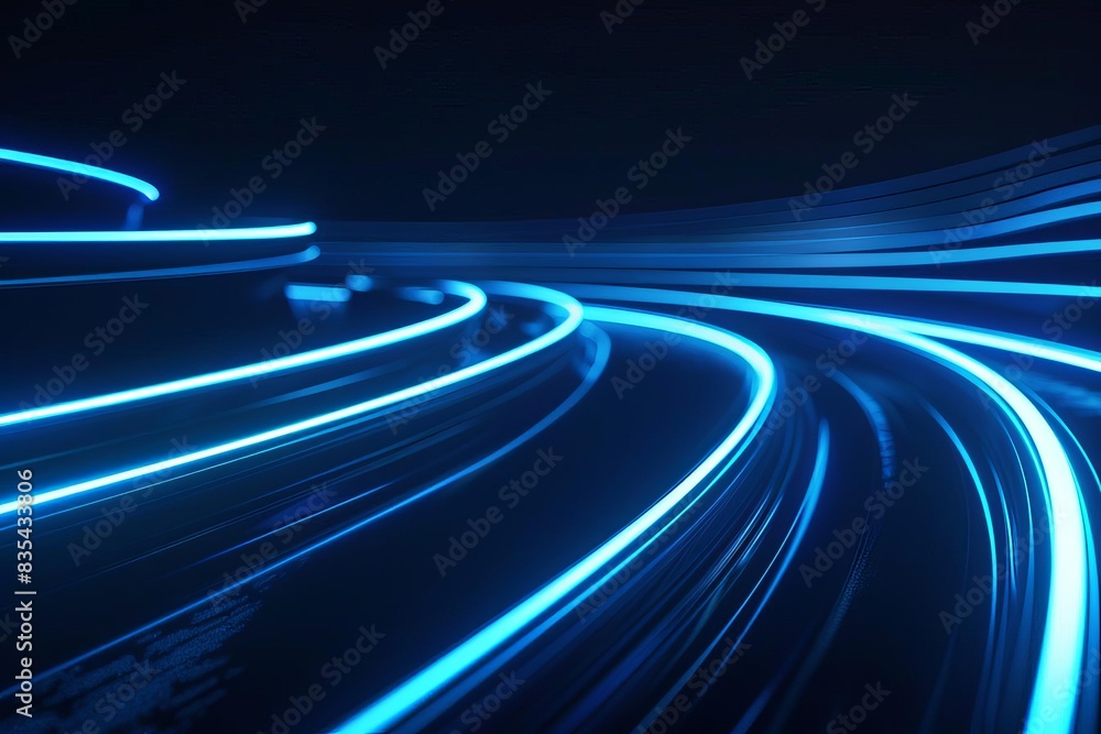 animated blue light lines moving on black background abstract motion ...