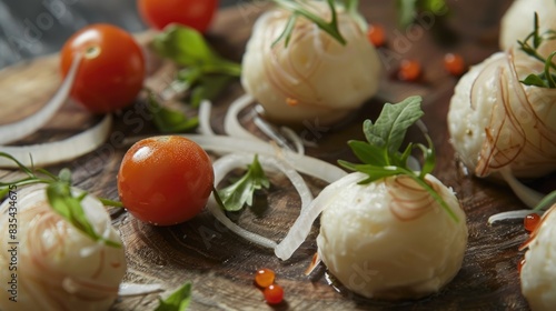 Cheese balls made with mozzarella onions and tomato branches