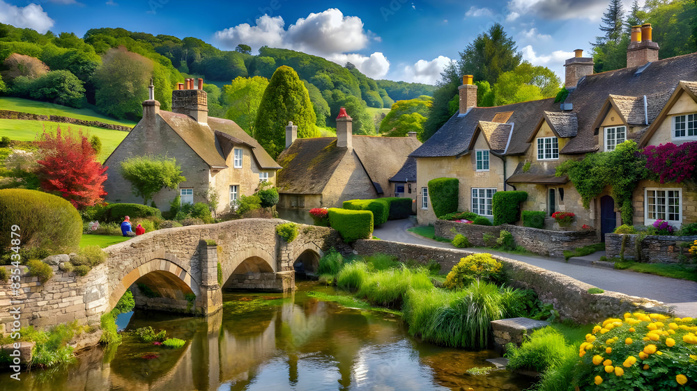 an idyllic scene of a picturesque village nestled an idyllic scene of a picturesque village nestled