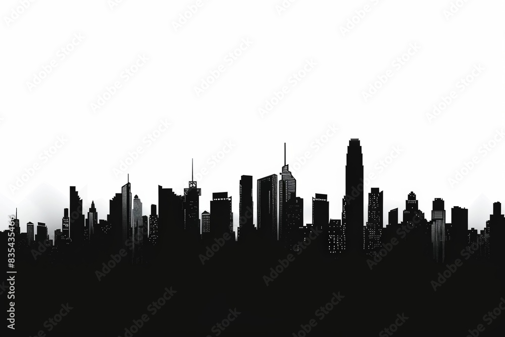 Fototapeta premium City skyline with black silhouette of buildings against white sky