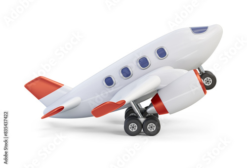 Taking off airplane with orange decor isolated on transparent background. 3D render right view