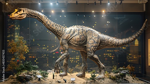 hyperrealistic fossil of a Brachiosaurus with its long neck and large body displayed in a museum