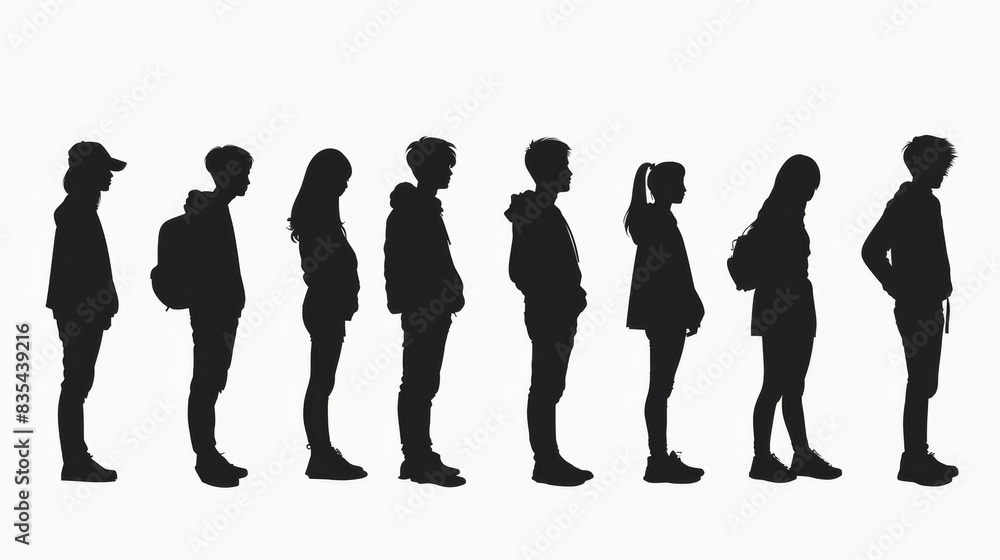 Silhouette of Diverse Young People Standing in Line, Generative AI Silhouette of Diverse Young People Standing in Line, Generative AI