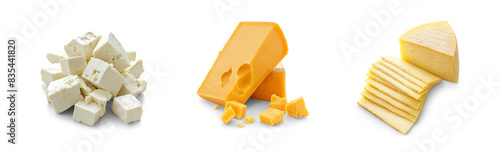Obraz  z motywem set of classic different types of cheese as milk dairy product display isolated on transparent png cutout background