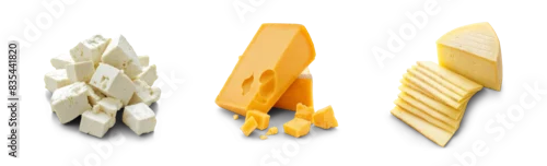 Panel kuchenny z motywem set of classic different types of cheese as milk dairy product display isolated on transparent png cutout background
