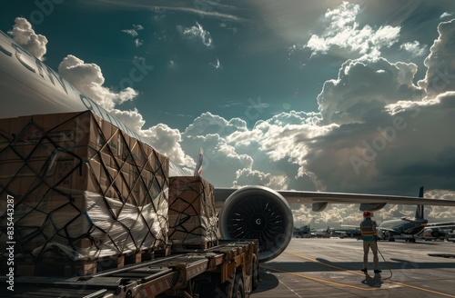 Photo of an airplane with cargo being loaded onto the plane 