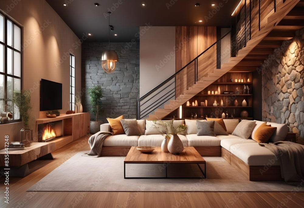 Naklejka premium Photo modern style conceptual interior room 3d illustration