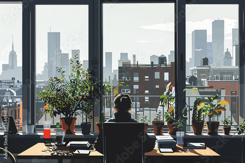 Person Sitting at Desk in Front of Window