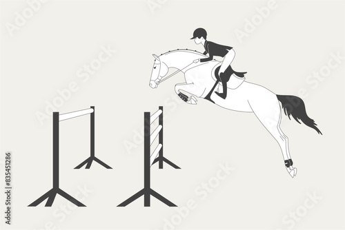 Equestrian, show jumping, rider and horse jumping over oxer