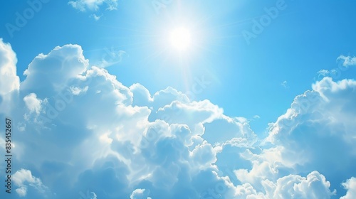 light blue sky with white clouds background, copy and text space, 16:9