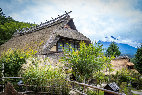 Saiko Iyashi-no-Sato Nenba, traditional japanese village,  thatched roof, mount fuji, fuji Five lakes, japan, open-air museum photo