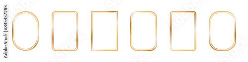 Gold frame with arch shape and border. Islamic and Arab lines for Ramadan and Ramadhan. Indian style window design. Flat vector illustration isolated on white background.