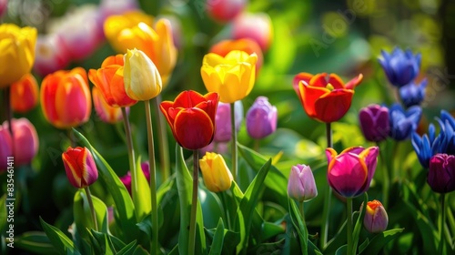 Close up view of beautiful colorful spring flowers in my garden