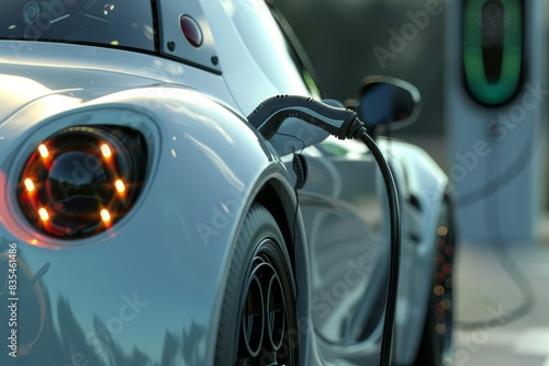 closeup of electric car charging with plug green energy transportation concept 3d rendering