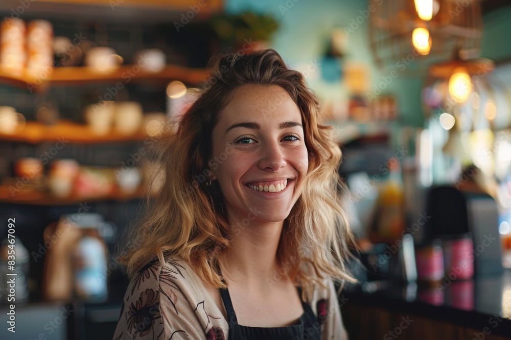 A young woman with blurred anonymity enjoys the ambiance of a warmly lit cozy cafe setting A young woman with blurred anonymity enjoys the ambiance of a warmly lit cozy cafe setting