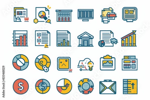 A stylish set of business and finance thin line style vector icons on a plain background photo