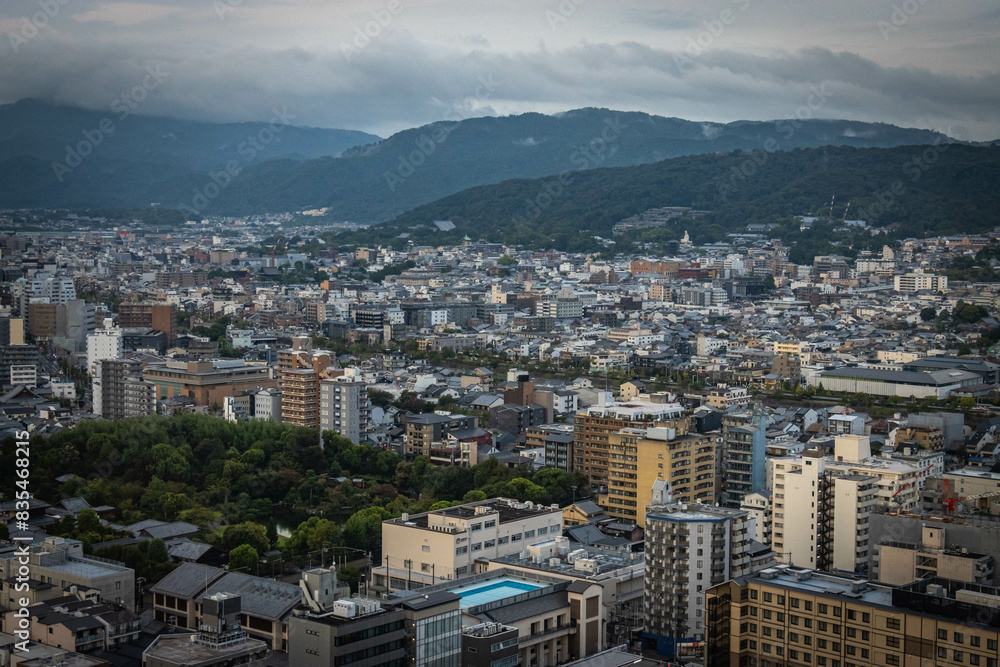 view from Kyoto Tower at sunset, aerial view over kyoto, japan, urban, sunset, dawn, metropolis view from Kyoto Tower at sunset, aerial view over kyoto, japan, urban, sunset, dawn, metropolis