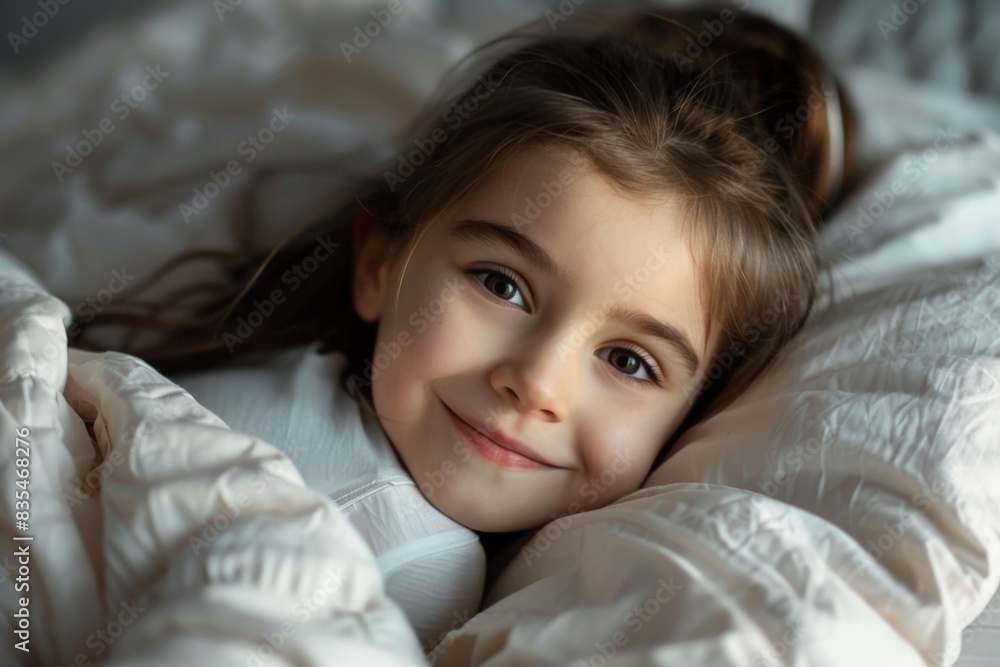 A tightly framed shot of a person lying in bed with detailed textures of the bedding and a calm, restful atmosphere A tightly framed shot of a person lying in bed with detailed textures of the bedding and a calm, restful atmosphere