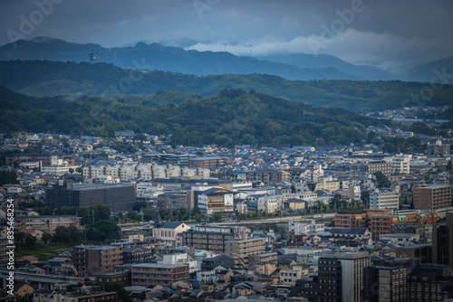 view from Kyoto Tower at sunset, aerial view over kyoto, japan, urban, sunset, dawn, metropolis