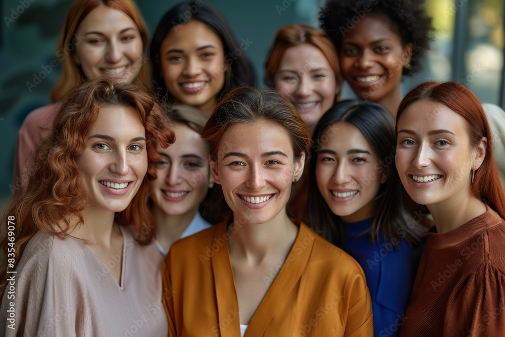 Group of different women close to each other showcasing diversity and unity in a multicolored scene Group of different women close to each other showcasing diversity and unity in a multicolored scene