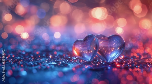 Glass Heart Ornaments Hanging in Front of Pink and Purple Bokeh Lights photo