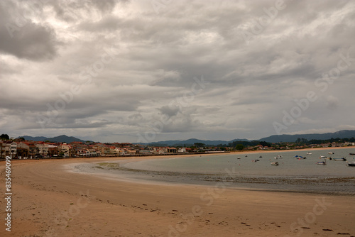 Playa América beach on a cloudy day in Nigrán, Pontevedra, Spain