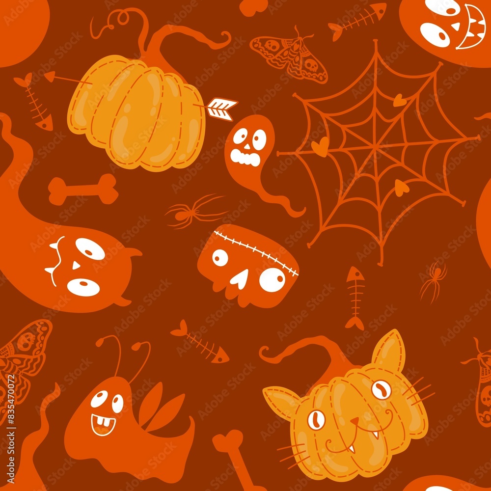 Halloween pumpkins seamless monsters pattern for wrapping paper and fabric Halloween pumpkins seamless monsters pattern for wrapping paper and fabric
