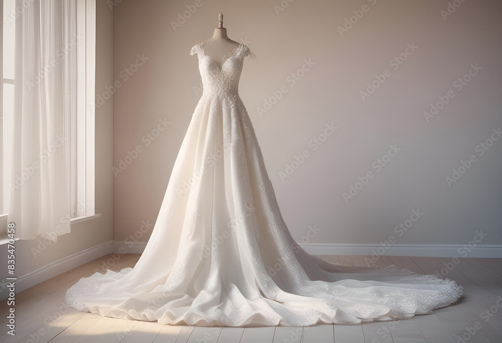 wedding dress on minimal pastel background, with simple style wedding dress on minimal pastel background, with simple style