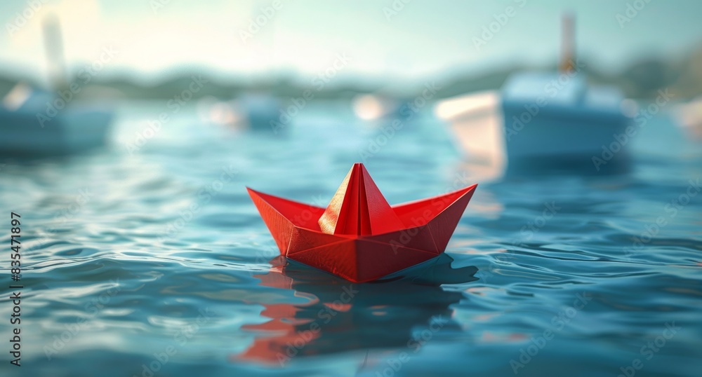 Red Paper Boat Floating on Calm Water in Daytime