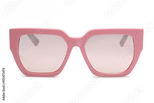 Front view of pink polarized sunglasses for e-commerce isolated on white background.