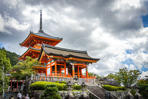 kiyomizu-dera temple, kiyomizu, kyoto, japan, vermilion, red, bright, temple