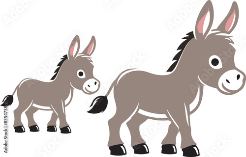 donkey cartoon Silhouette on White Background . ANIMALS, VECTOR.