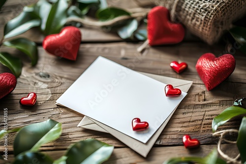 A couple of red hearts sitting on top of a wooden table